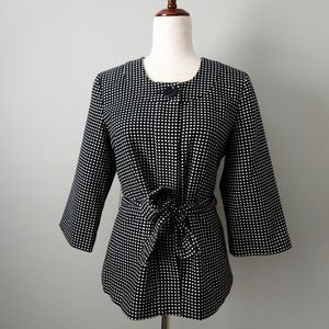Trenz Petite Black & White Polka Dot Belted Jacket, Size Petite Medium